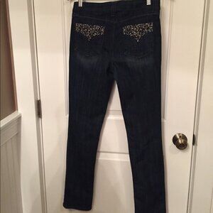 CACHE JEANS DENIM BLUE STRAIGHT SKINNY SLIM SPARKLES Size 4